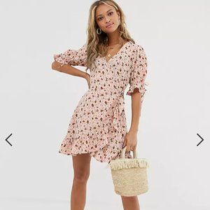 NWT ASOS Wrap Mini Dress with Tie Sleeve in Ditsy Floral